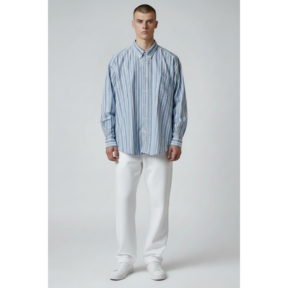 Hugo Boss Ebill Mens XL Blue White Striped Button Down Shirt Long Sleeve New